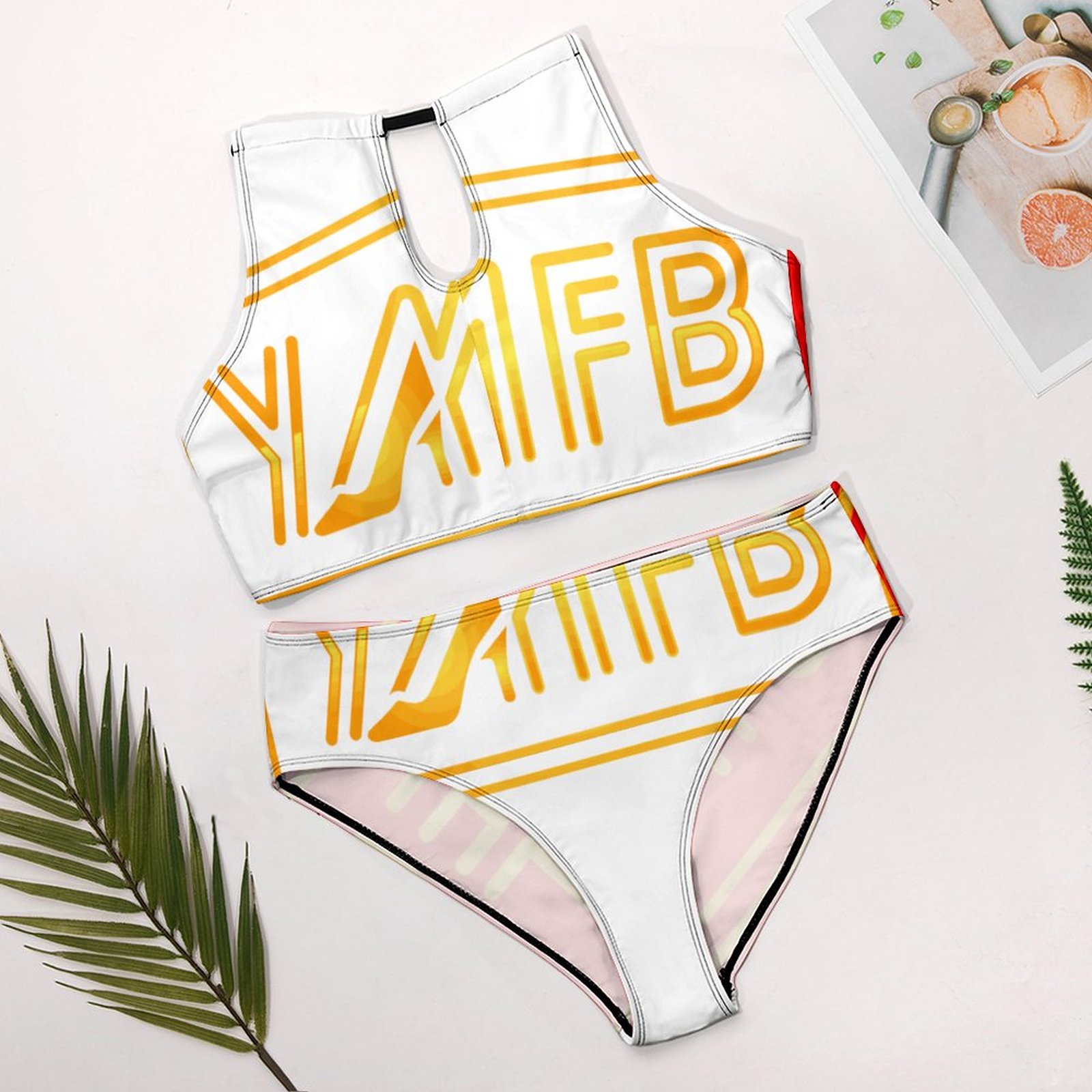 Women's Two piece Swimsuit with High Neck Halter Top(All-Over Printing) - Image 6