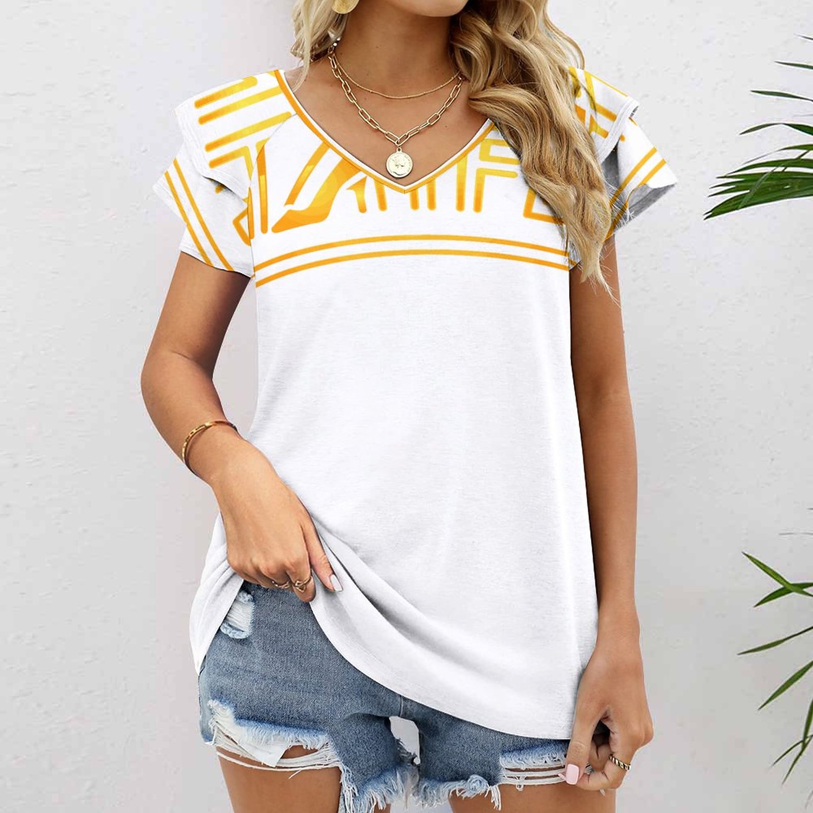 Ruffle V-Neck T-Shirt(All-Over Printing) - Image 2