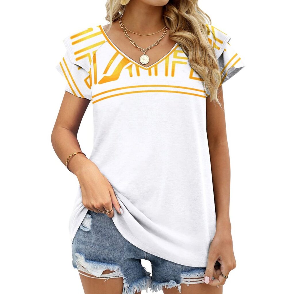 Ruffle V-Neck T-Shirt(All-Over Printing)