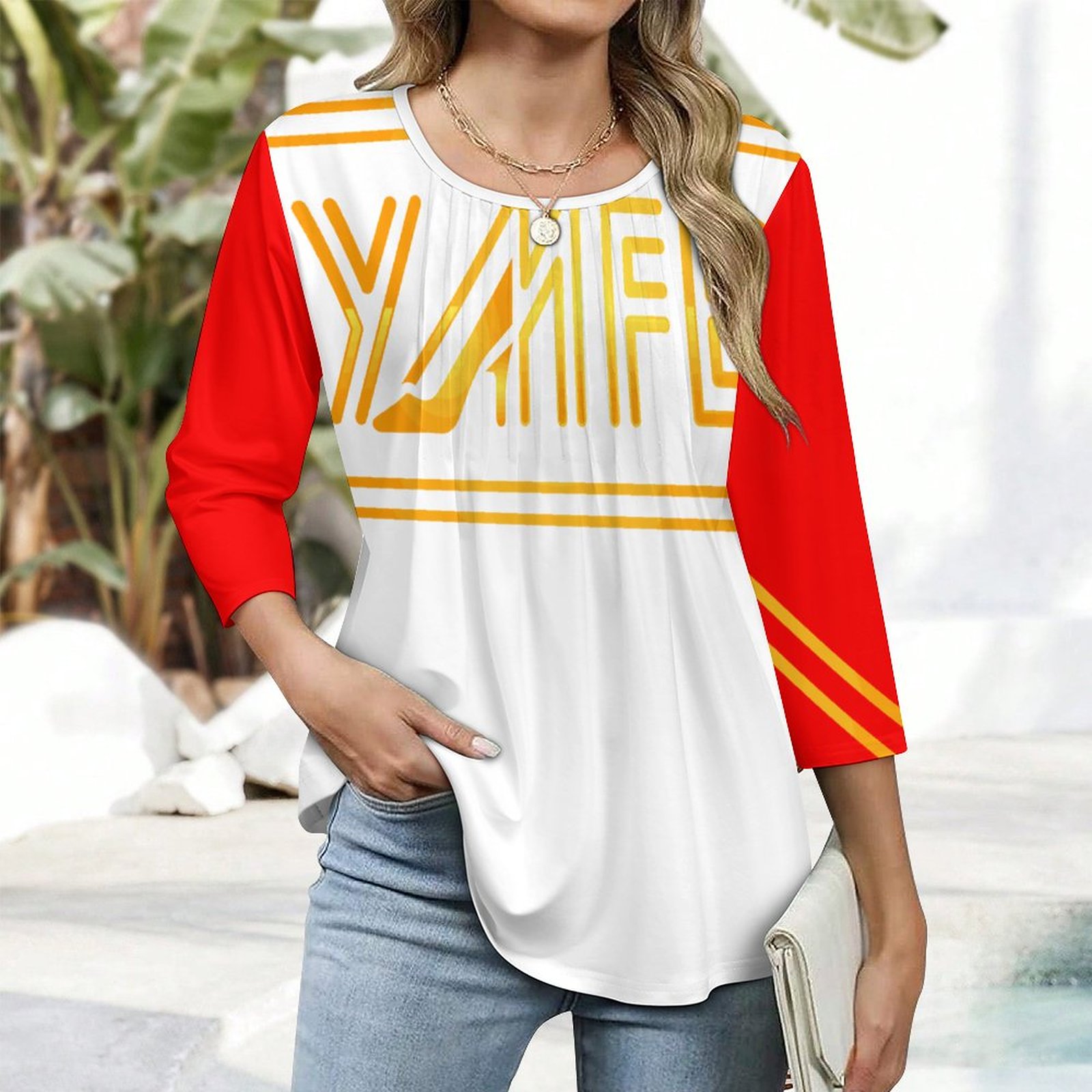 200gsm Women's 3/4 Sleeve Top(All-Over Printing) - Image 2