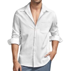 Faux Linen Men Long Sleeve Shirt with Pocket(All-Over Printing)